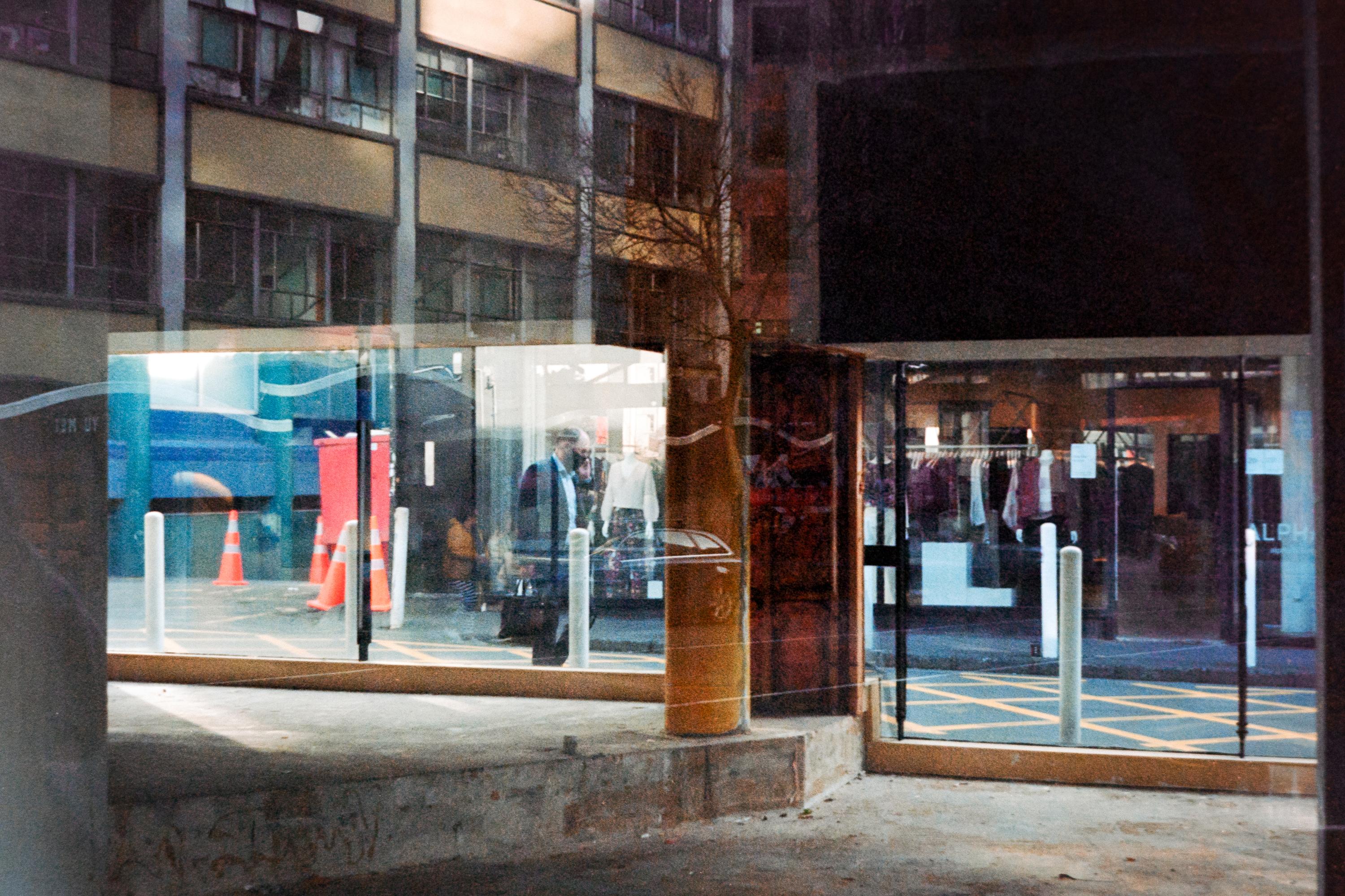 Photo of a construction site through a window 