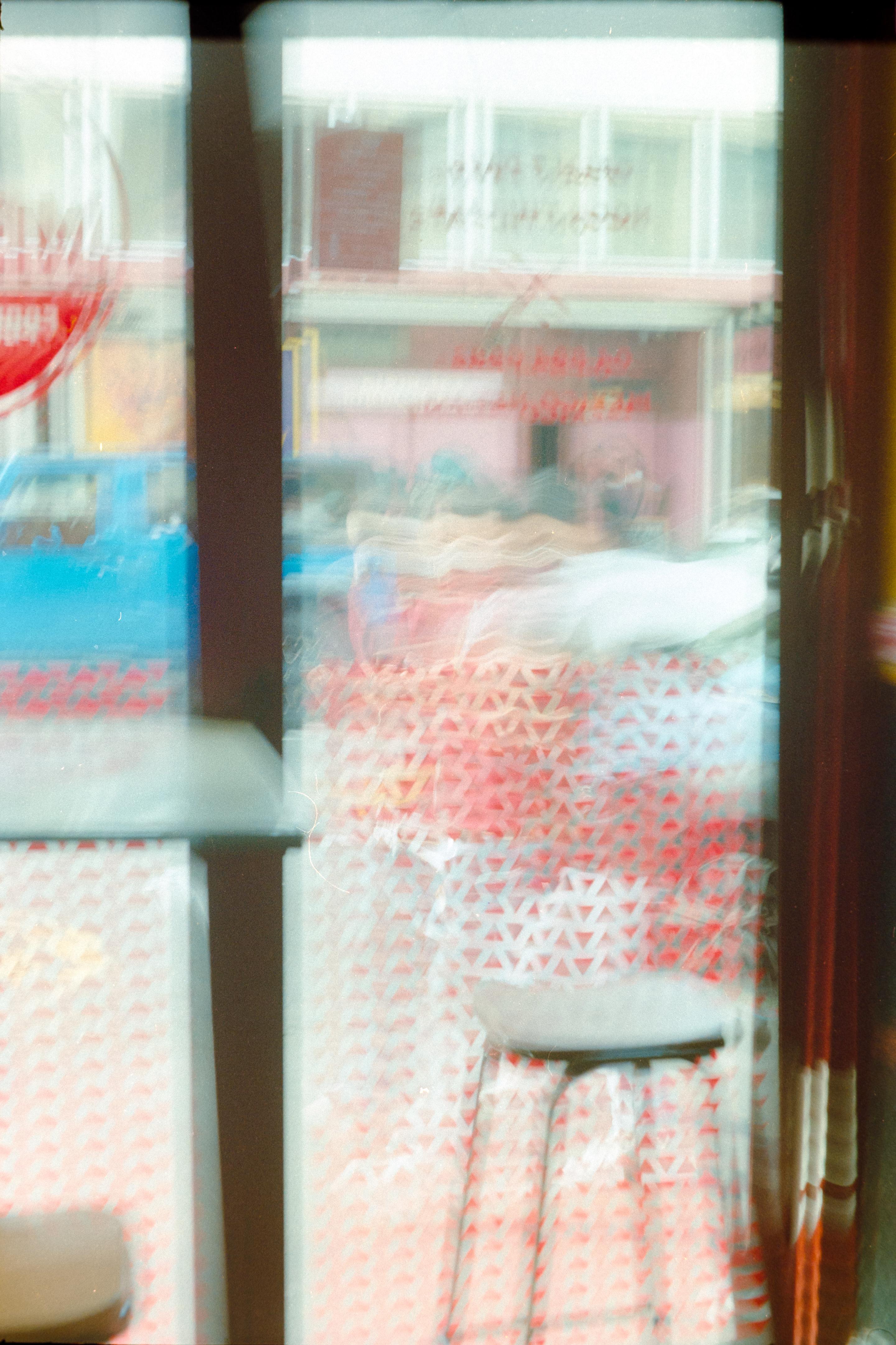 Blurry photo of a cafe window 